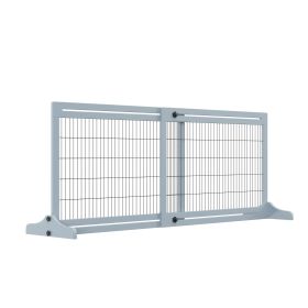 Freestanding Pet Gate Extra Wide 72" W x 27.25" H Adjustable Dog Cat Fence Blue Gray
