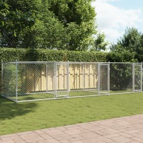 Dog Cage with Doors Gray 19.7'x6.6'x4.9'Galvanized Steel