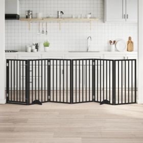 Dog Gate with Door Foldable 6 Panels Black 118.1 " Poplar Wood